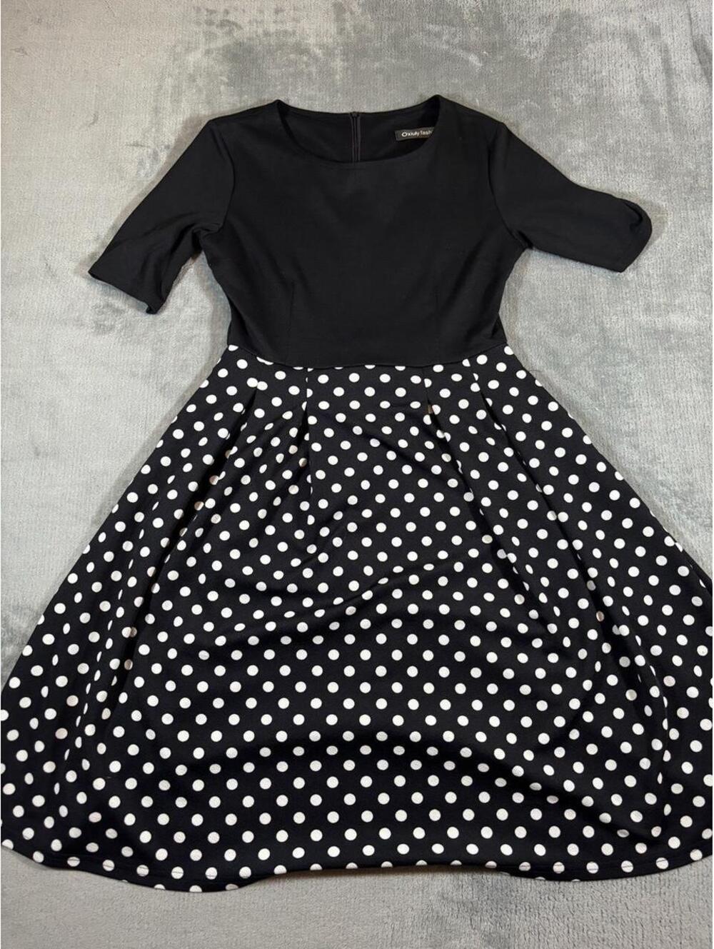 Women's Black Polka Dot Retro Dress - Size Medium